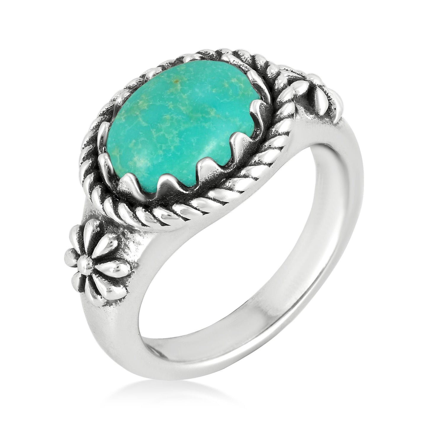 Sterling Silver Green Turquoise East West Ring