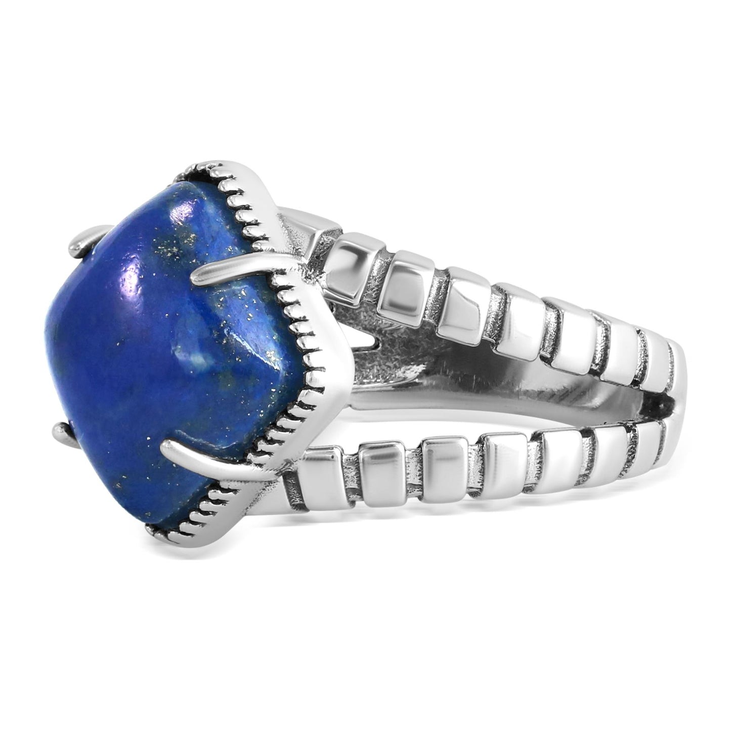 Sterling Silver Lapis Cushion-Cut Split Shank Ring
