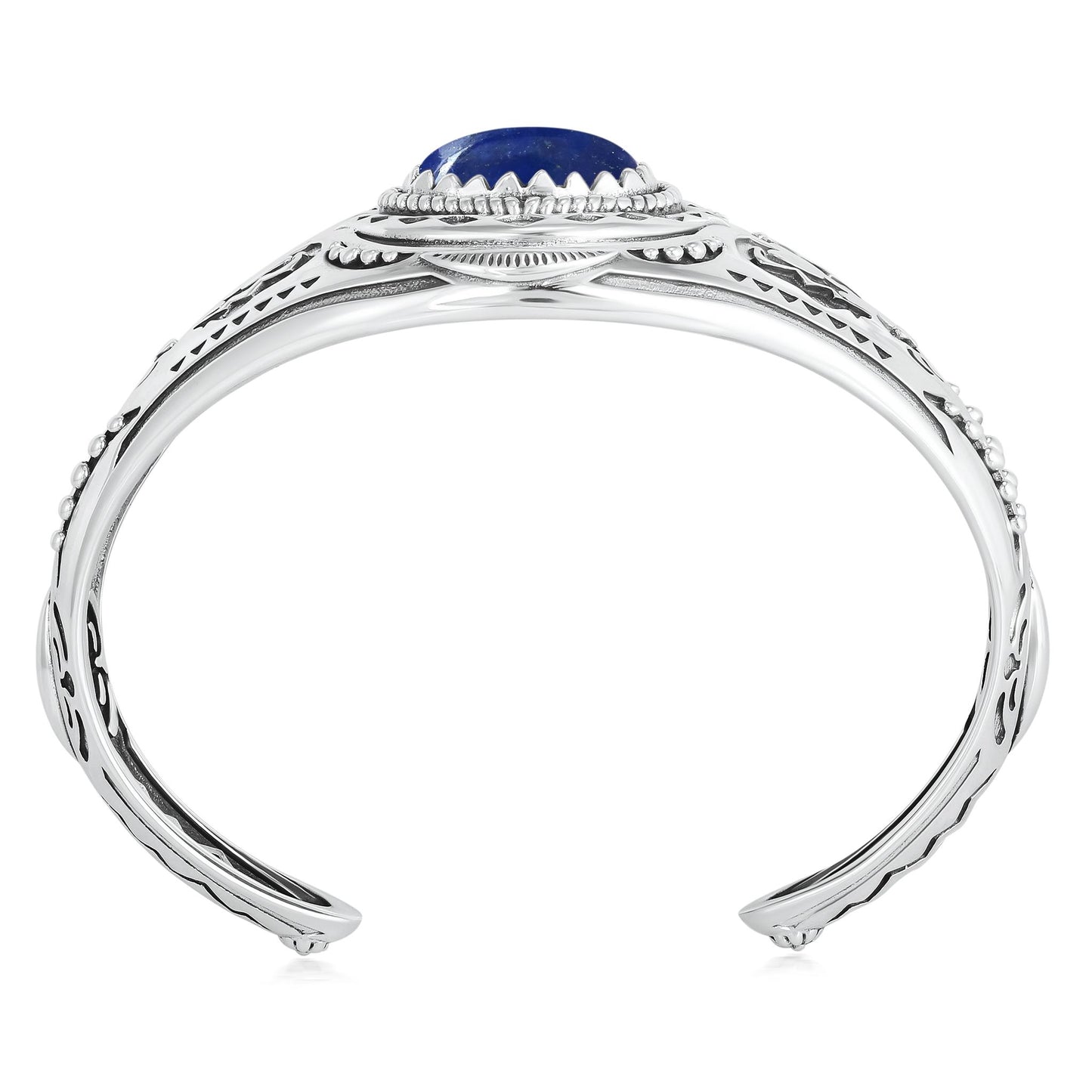 Sterling Silver Lapis Oval Cut Bear Cuff Bracelet