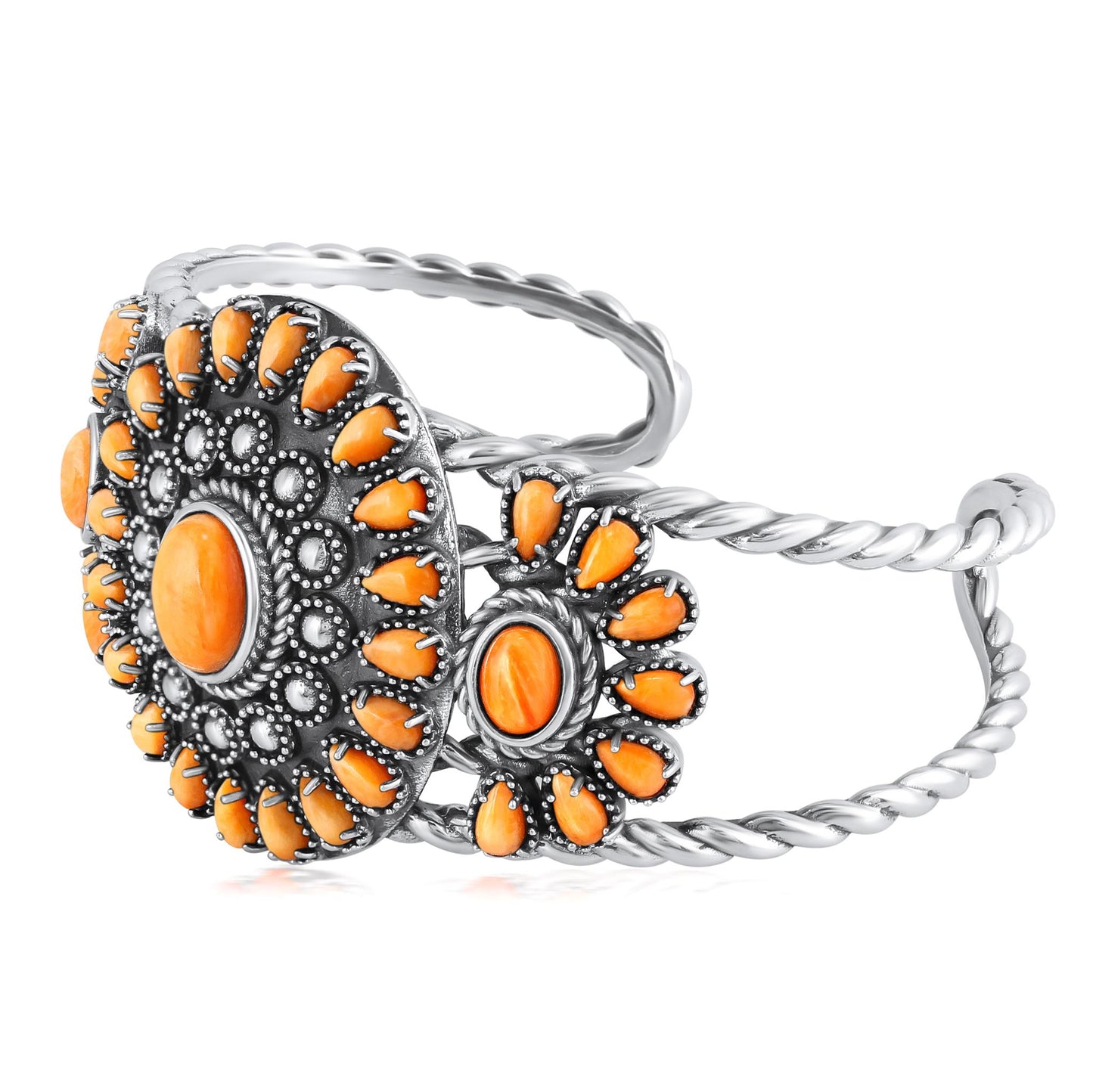 EXCLUSIVELY OURS! Sterling Silver Orange Spiny Oyster Bold Pear and Oval Cut Cuff Bracelet