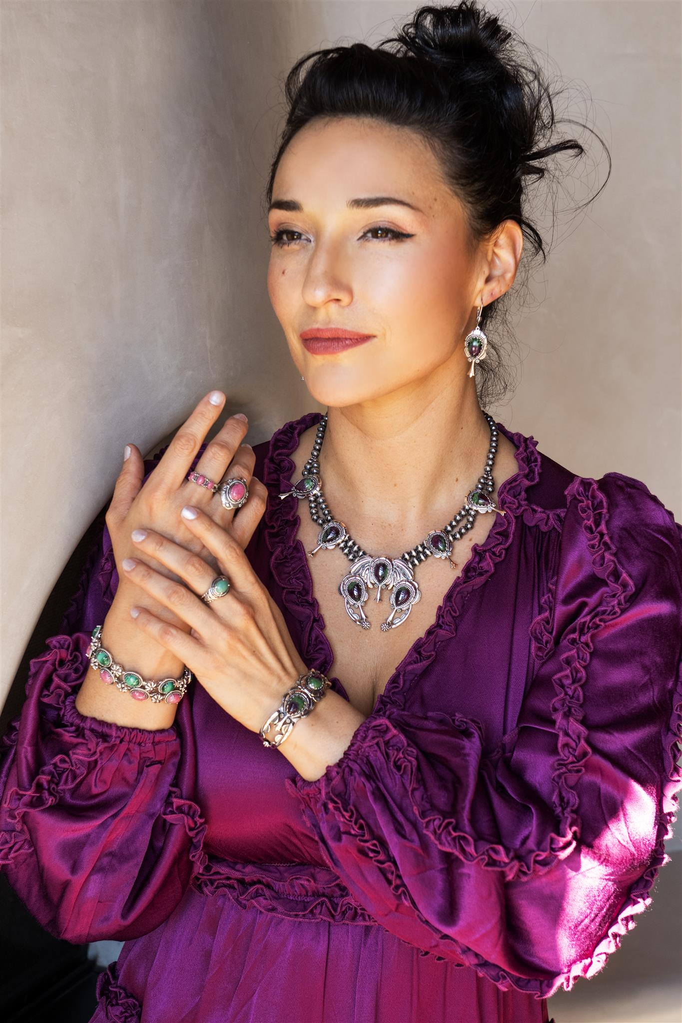 Sterling Silver Rhodonite 3-Stone Ring, Sizes 5 to 11