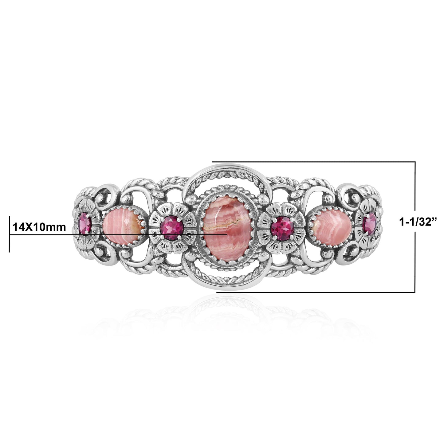 Sterling Silver Rhodochrosite and Rhodolite Garnet Desert Bloom Cuff Bracelet