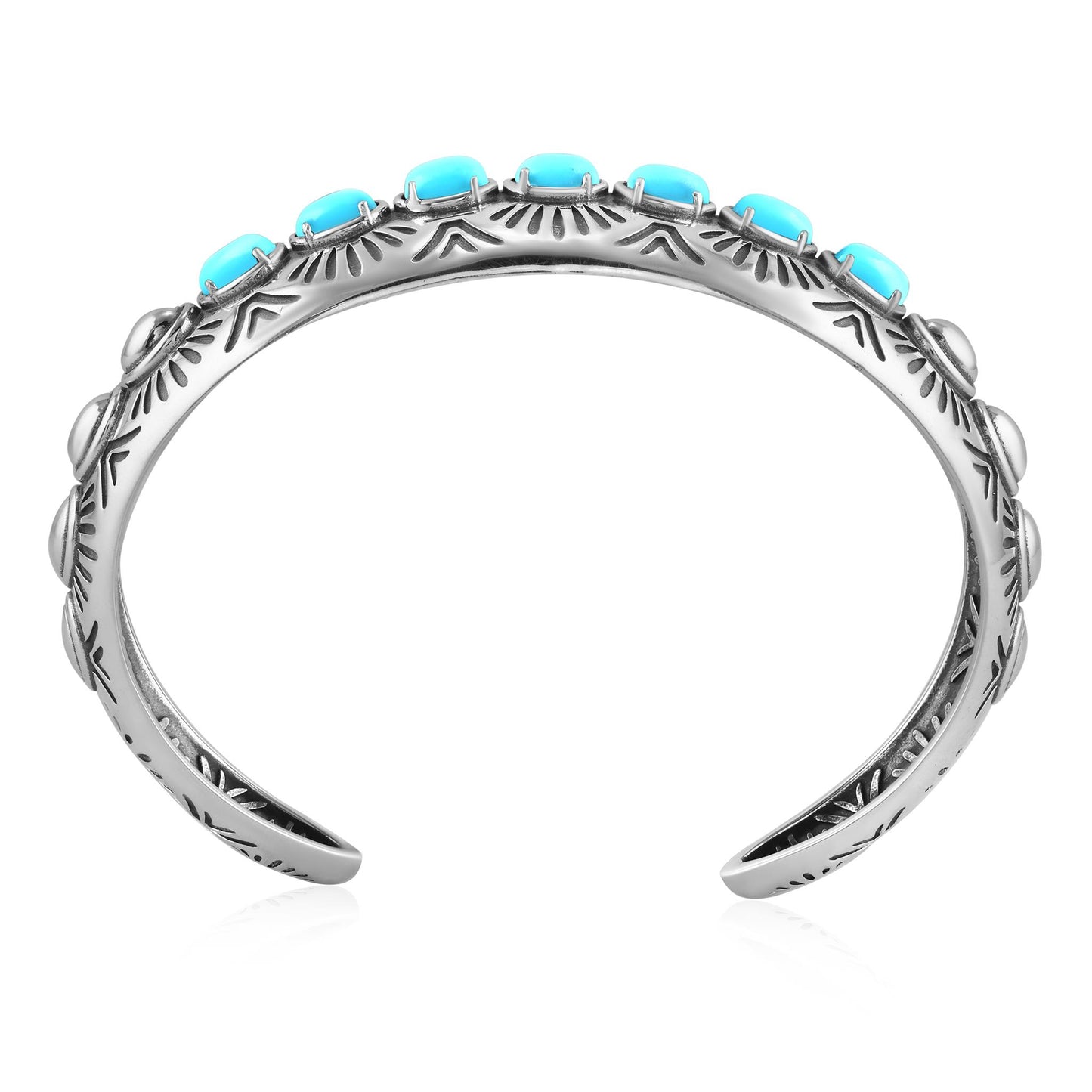 Sterling Silver Sleeping Beauty Turquoise Gemstone Textured Cuff Bracelet