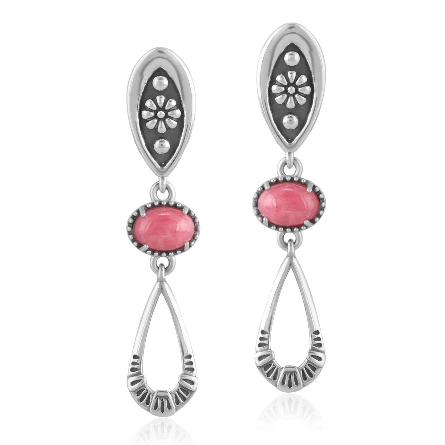 Sterling Silver Rhodonite Teardrop Double Loop Gemstone Earrings