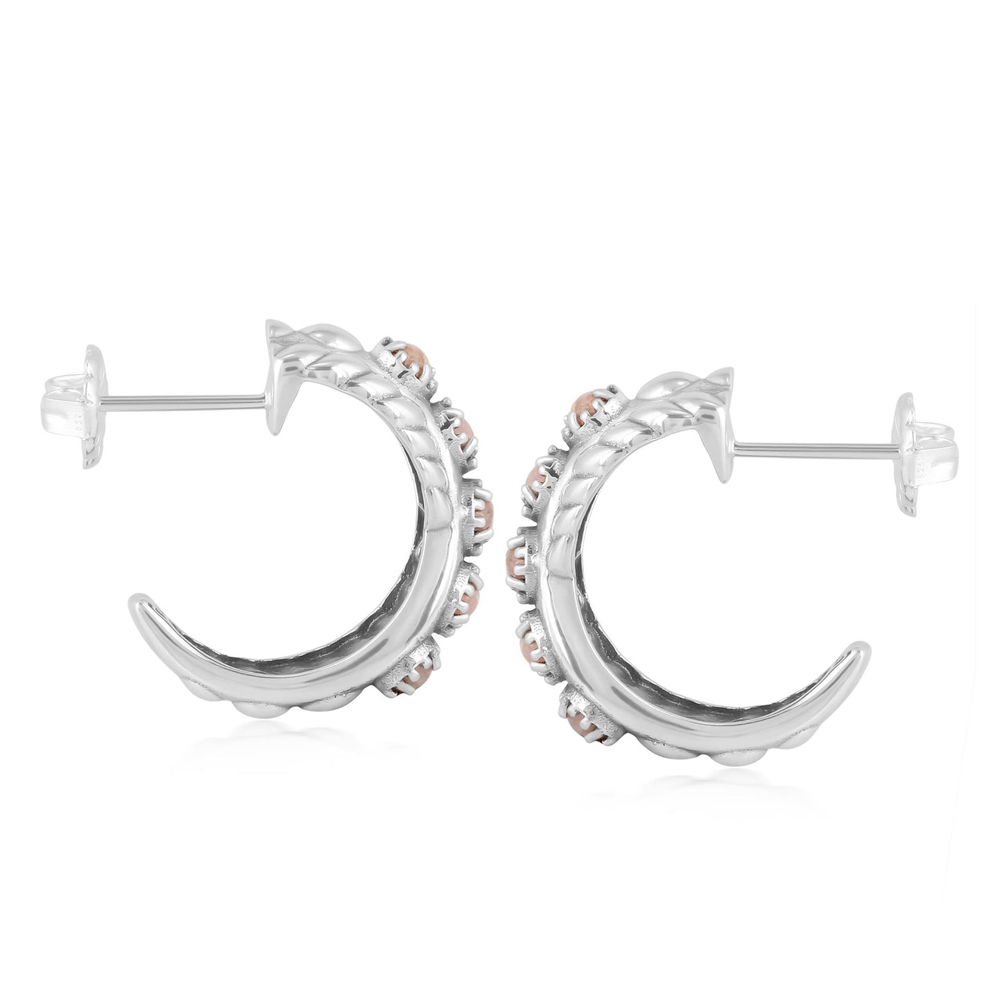 Sterling Silver Rhodochrosite Twist Hoop Earrings