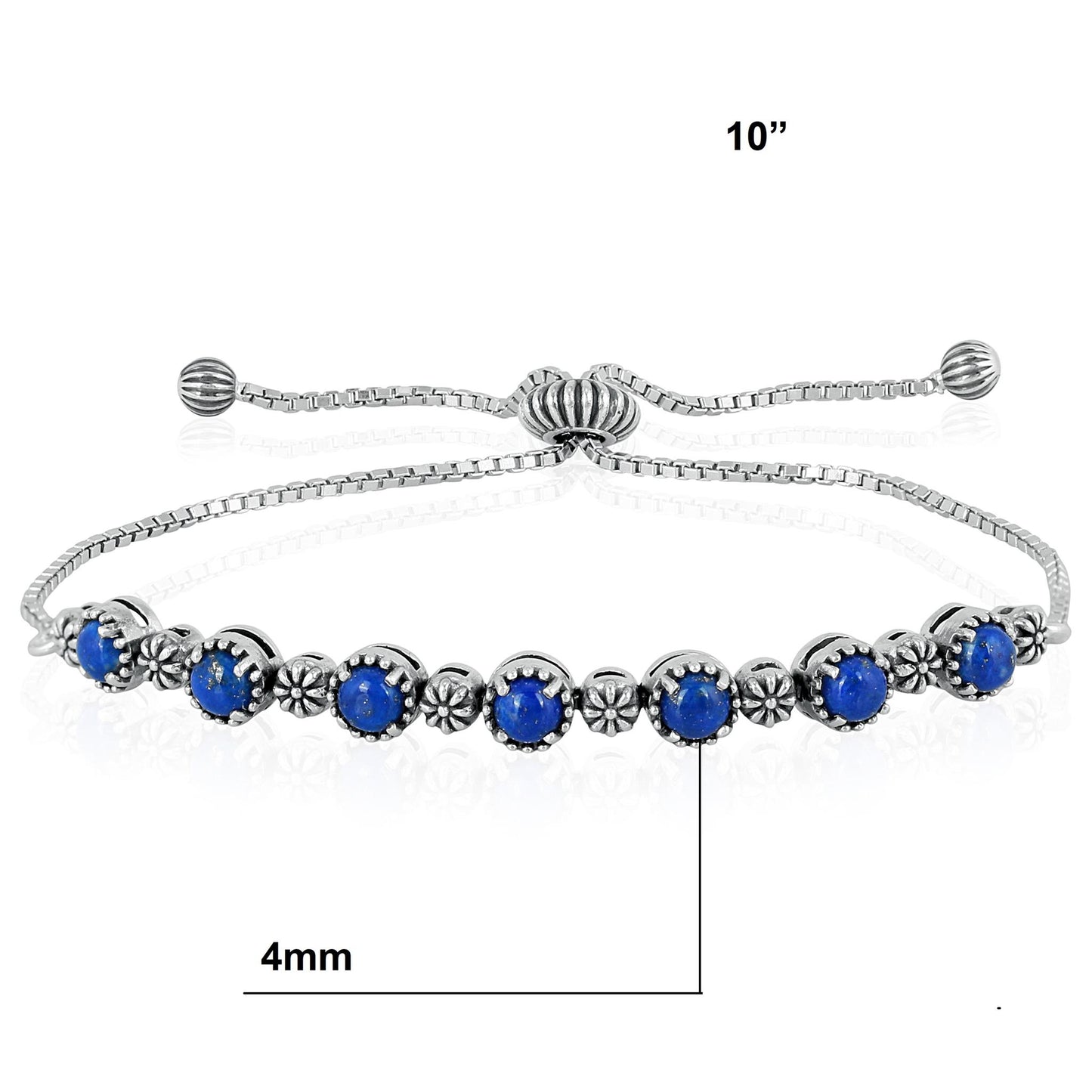 Sterling Silver Lapis Adjustable Friendship Bracelet