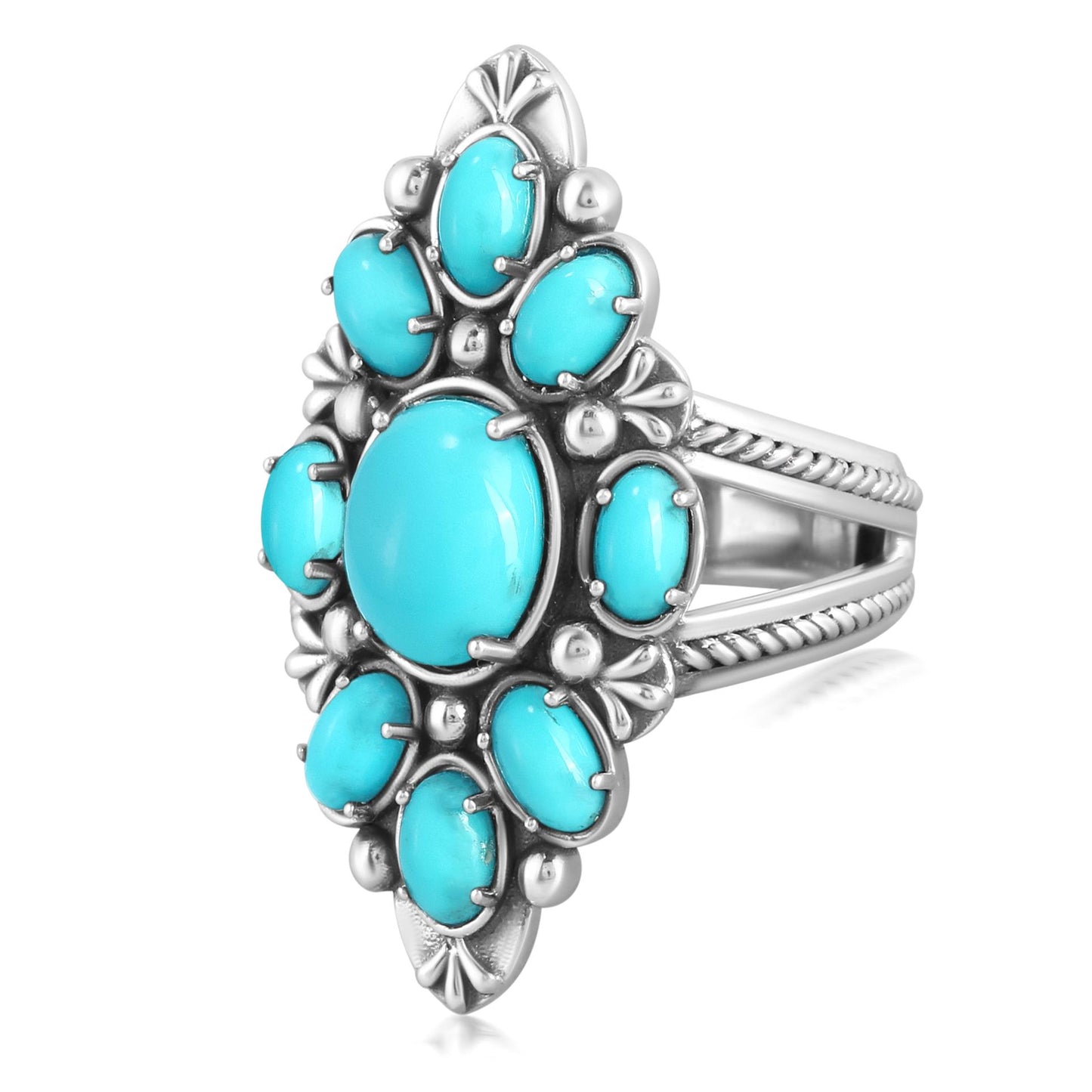 EXCLUSIVELY YOURS! Sterling Silver Sleeping Beauty Turquoise Santa Fe Cluster Ring