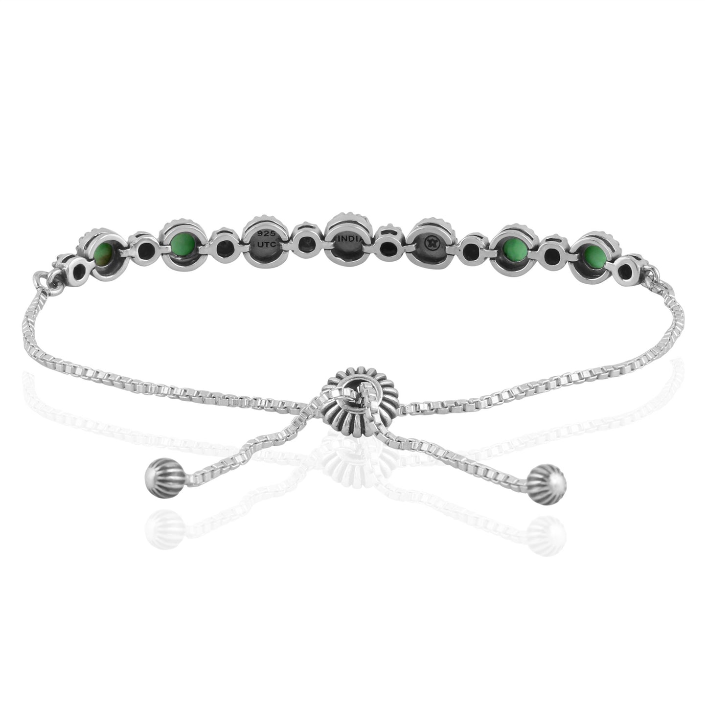Sterling Silver Variscite Adjustable Friendship Bracelet