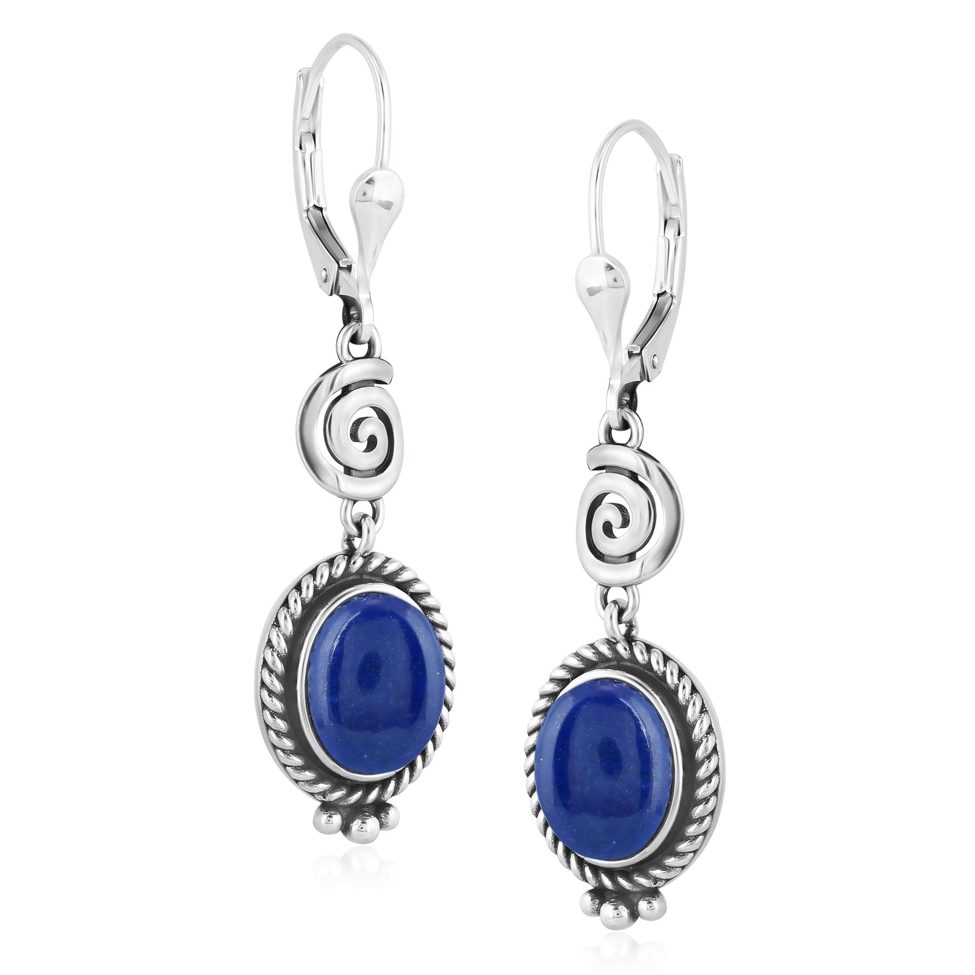 Sterling Silver Lapis Life Spiral Drop and Dangle Earrings
