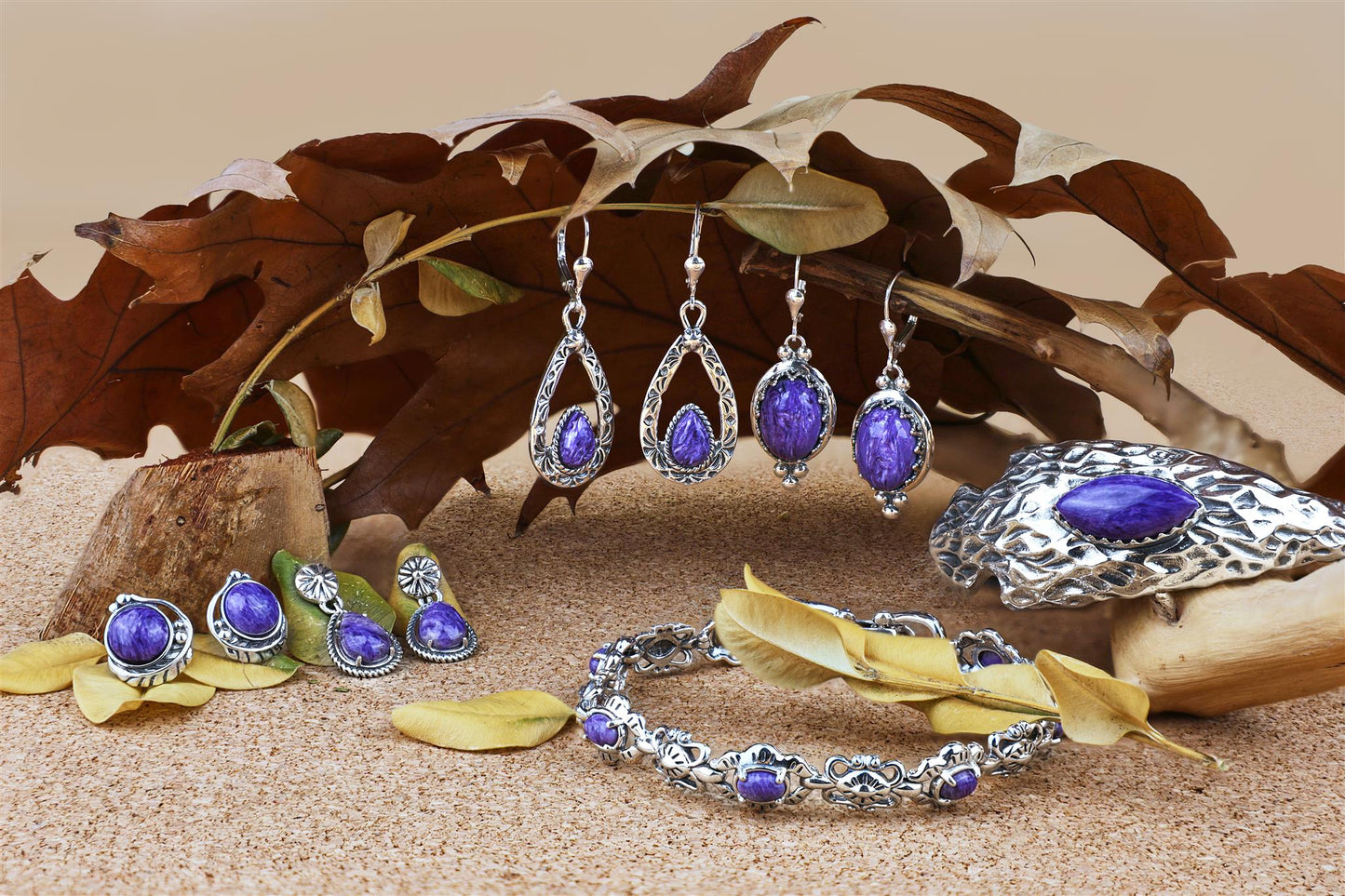 EXCLUSIVELY OURS! Sterling Silver Charoite Crown Detail Lever Back Earrings
