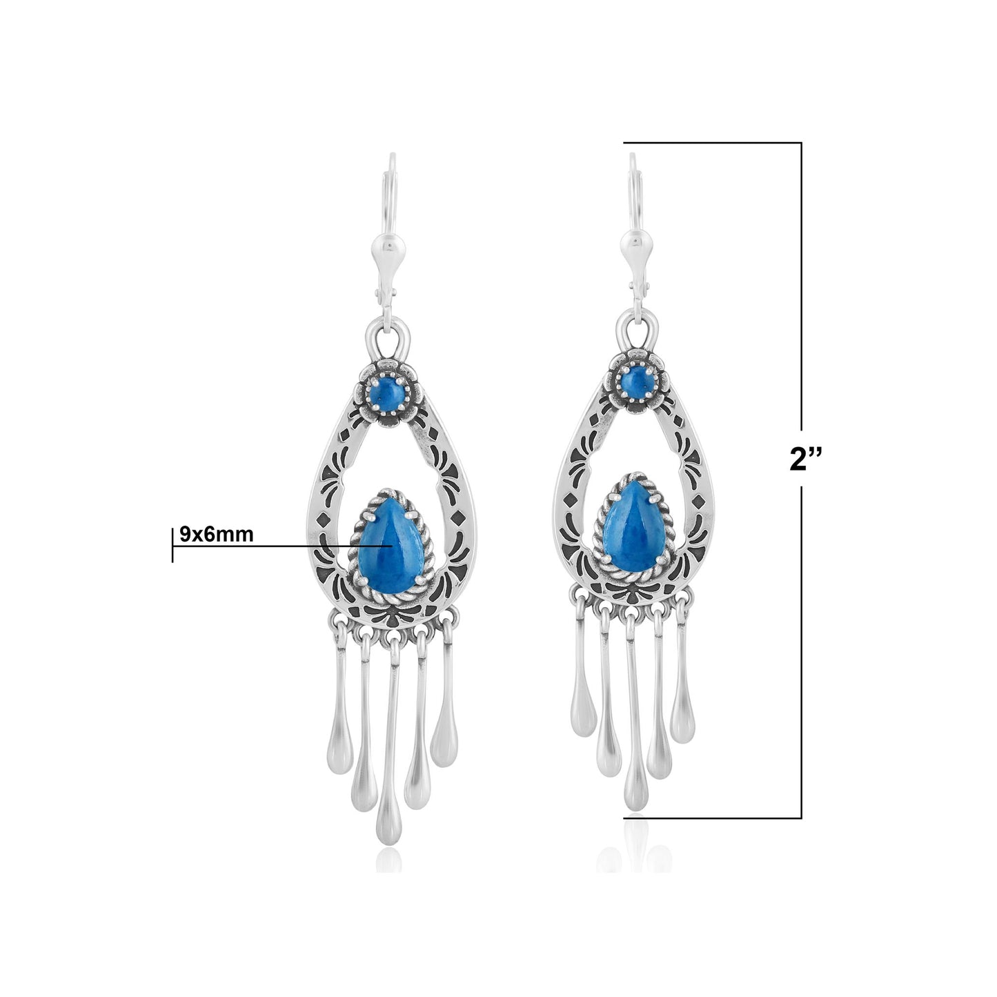 Sterling Silver Lapis Pear-Cut Lever Back Dangle Earrings