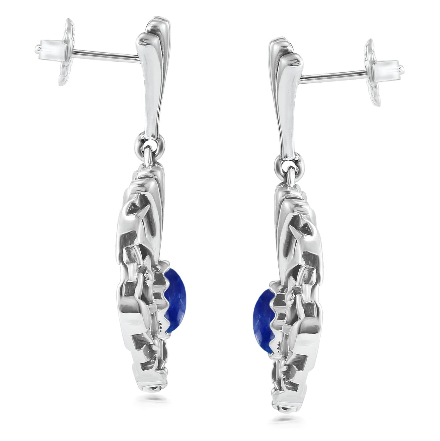 Sterling Silver Lapis Fritz Casuse Oval Gemstone Naja Earrings