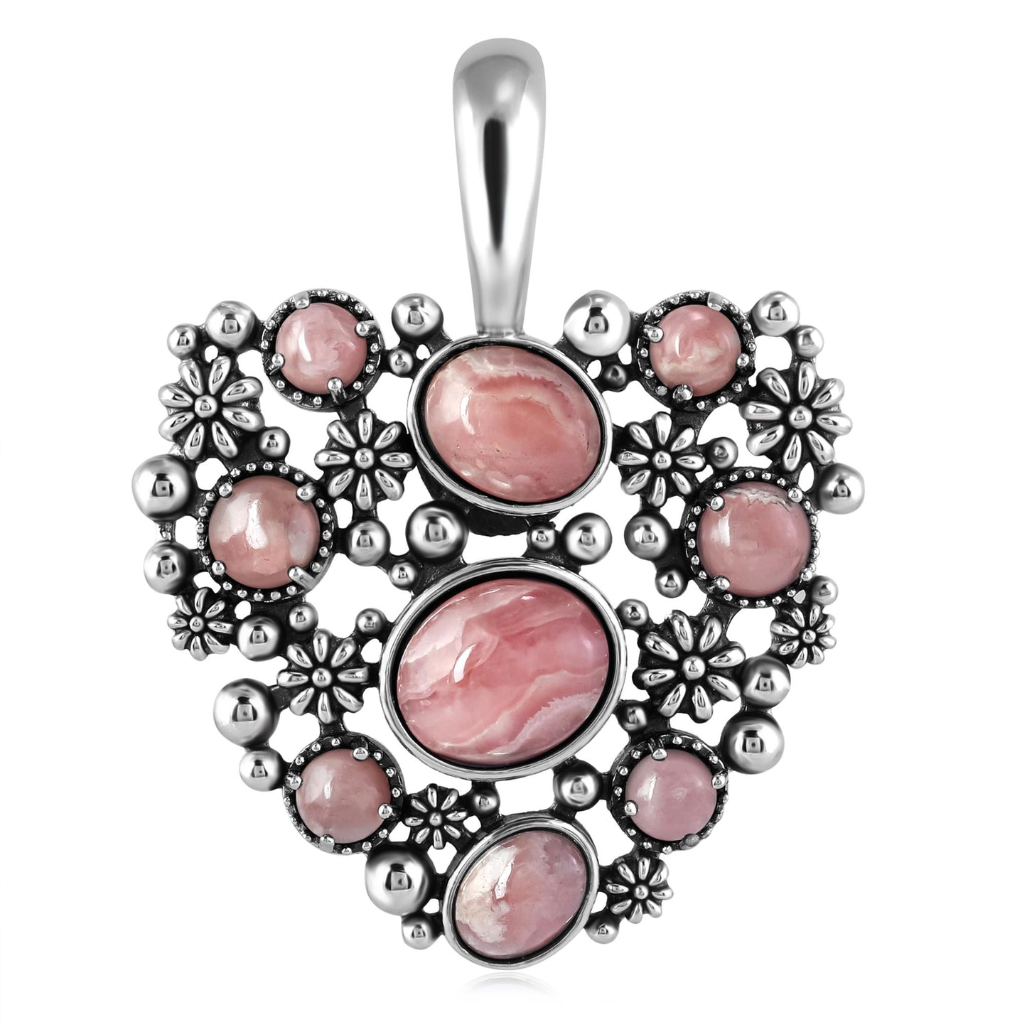 EXCLUSIVELY OURS! Sterling Silver Rhodochrosite Heart Cluster Pendant Enhancer