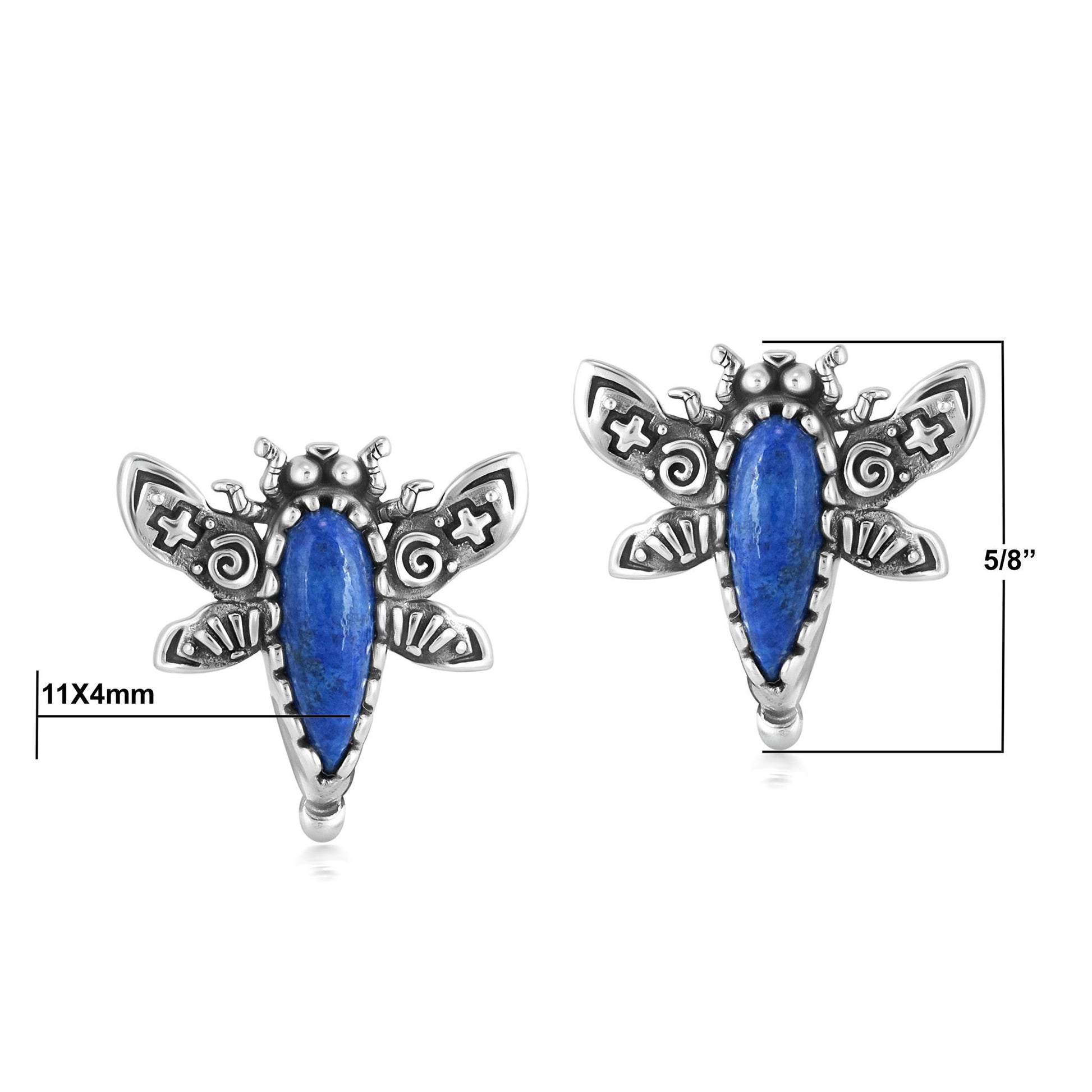 Sterling Silver Denim Lapis Dragonfly Stud Earrings