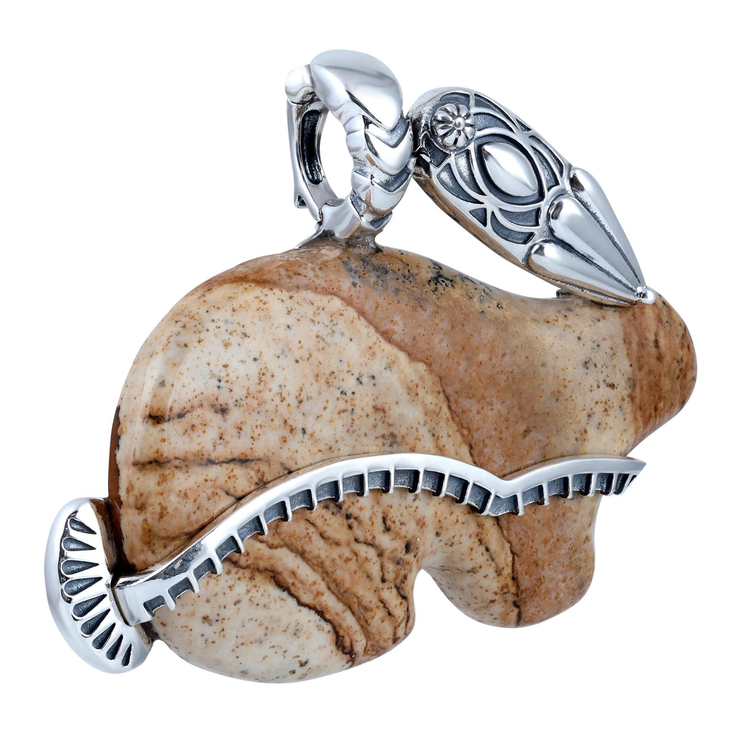 Sterling Silver Picture Jasper Rabbit "Trickster" Pendant Enhancer