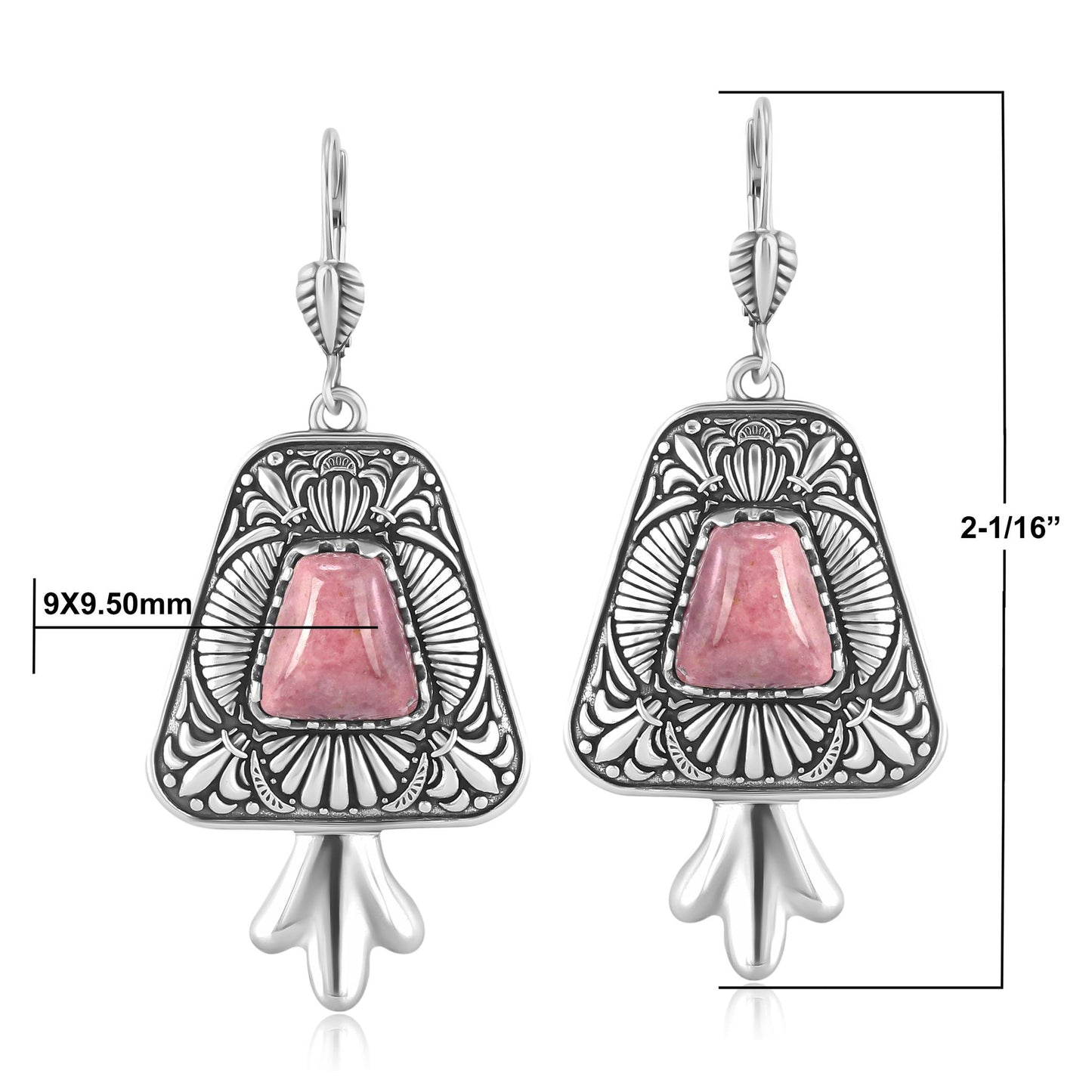 Sterling Silver Rhodonite Trapeziod Earrings