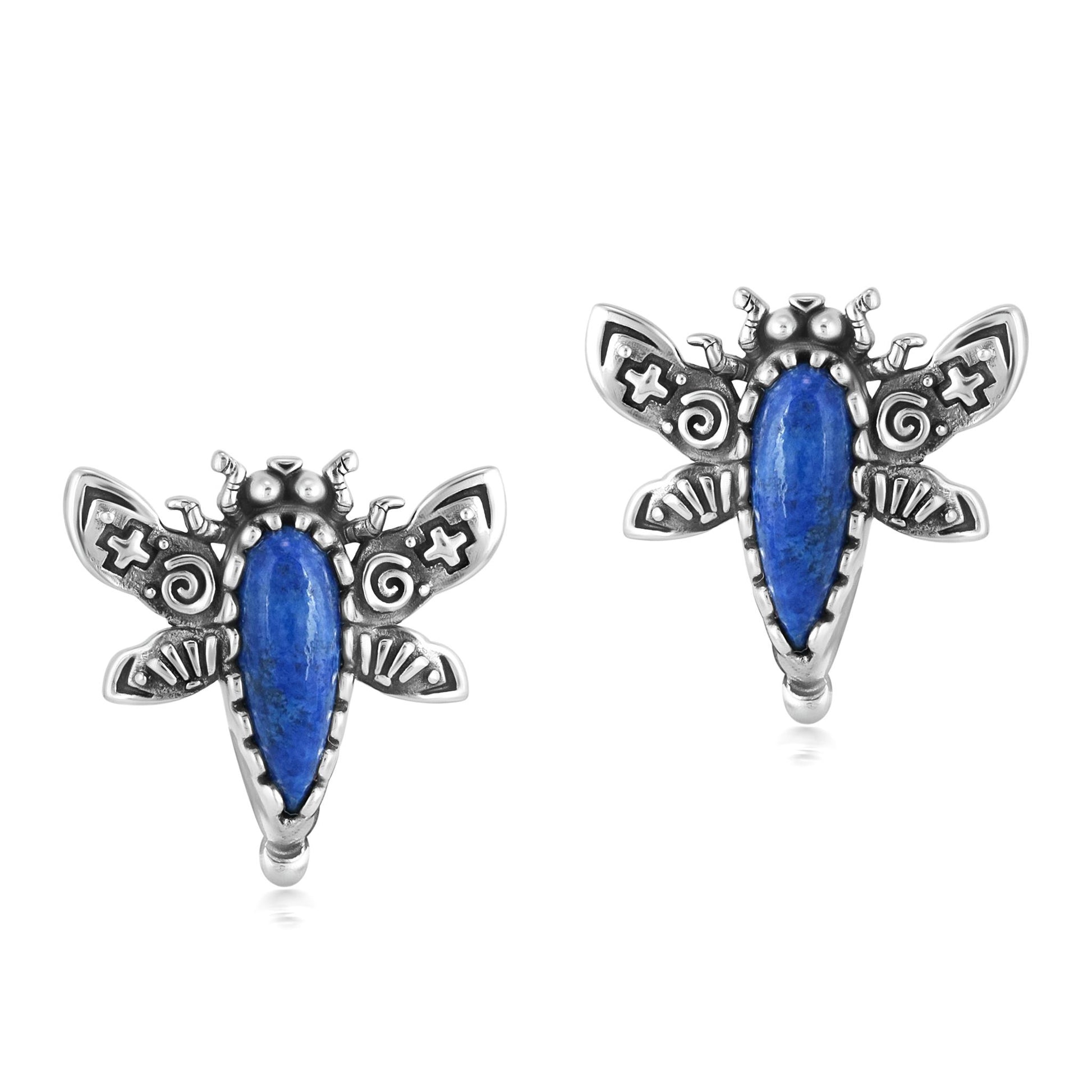 Sterling Silver Denim Lapis Dragonfly Stud Earrings
