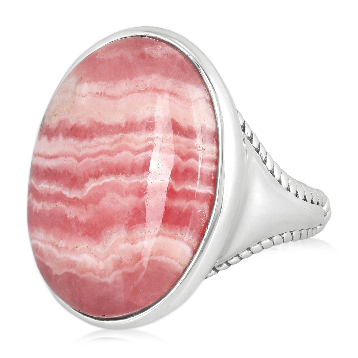 Sterling Silver Rhodochrosite Bold Oval Bezel Set Ring