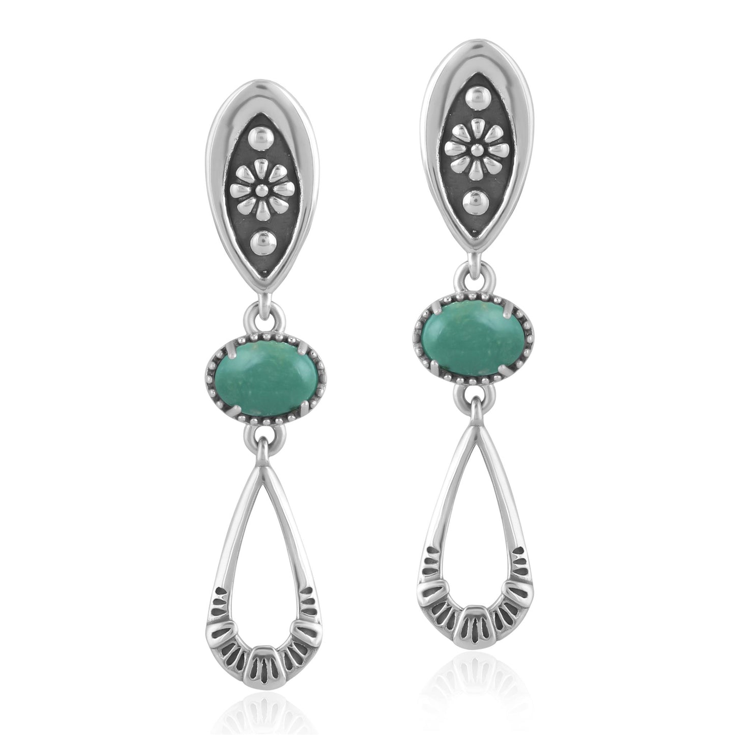 Sterling Silver Green Turqoise Teardrop Double Loop Gemstone Earrings