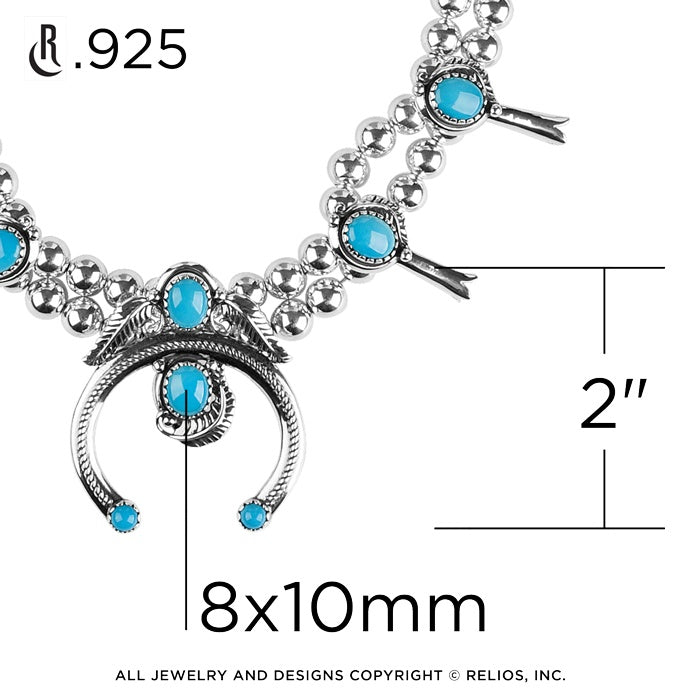 Sterling Silver Blue Turquoise Squash Blossom, 21 to 24 Inches