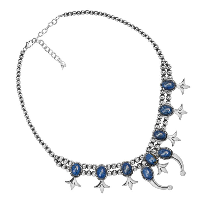 Sterling Silver Blue Lapis Squash Blossom Naja Necklace, 18 to 21 Inches