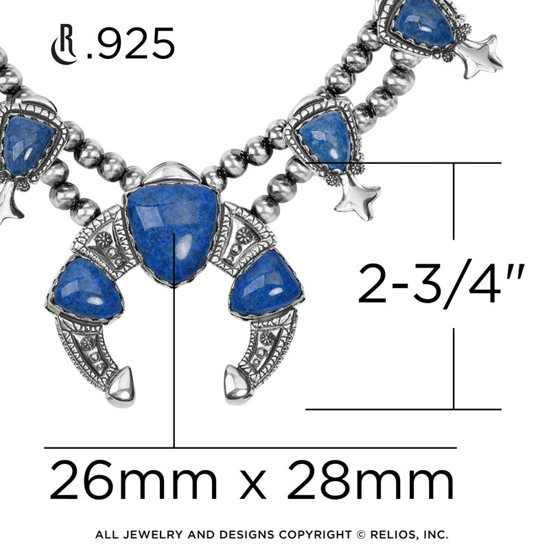 Sterling Silver Lapis Gemstone Squash Blossom Statement Necklace, 18 to 21 Inches