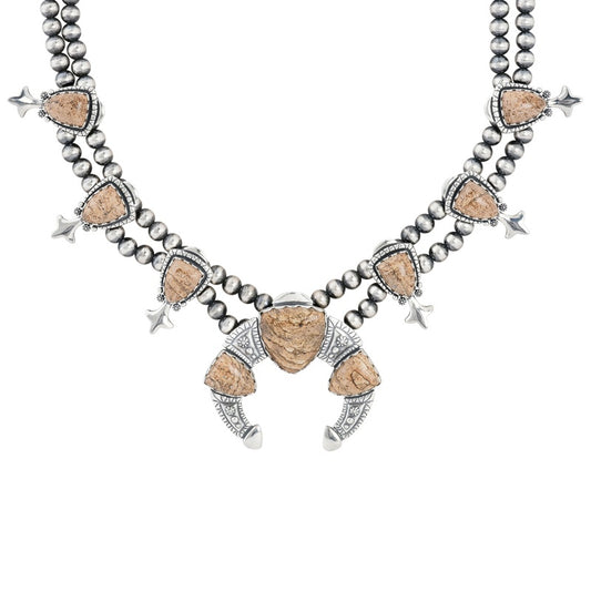 Sterling Silver Picture Jasper Squash Blossom Statement Necklace, 18 to 21 Inches