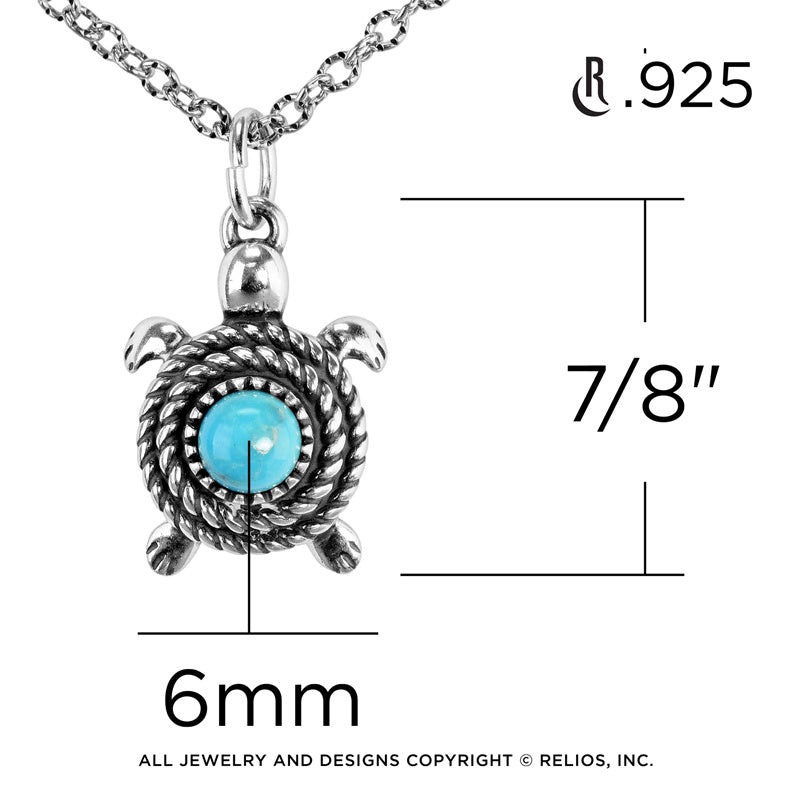 Sterling Silver Blue Turquoise Gemstone Turtle Necklace, 17 to 20 Inches
