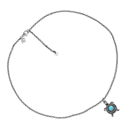 Sterling Silver Blue Turquoise Gemstone Turtle Necklace 17 to 20 inch
