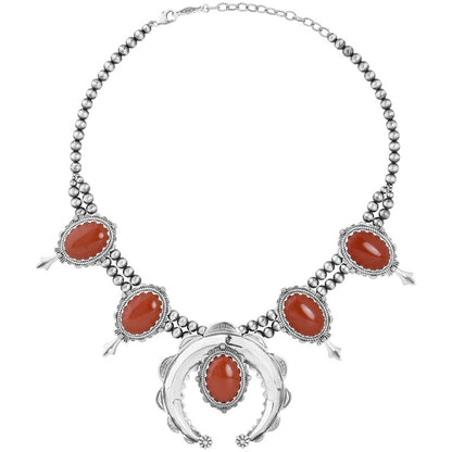 Sterling Silver Red Jasper Gemstone Squash Blossom Naja Necklace 17 to 20 Inches