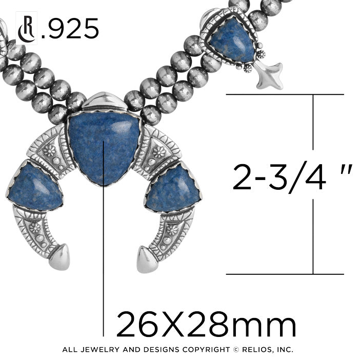 Sterling Silver Lapis Arrowhead Squash Blossom Statement Necklace, 18 to 21 Inches
