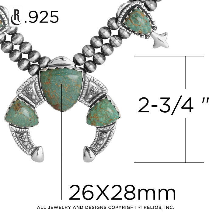 Sterling Silver Green Turquoise Arrowhead Gemstone Squash Blossom Statement Necklace 18 to 21 Inch