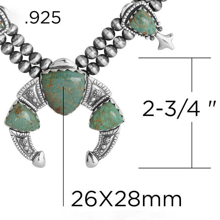 Sterling Silver Green Turquoise Arrowhead Squash Blossom Statement Necklace, 18 to 21 Inches