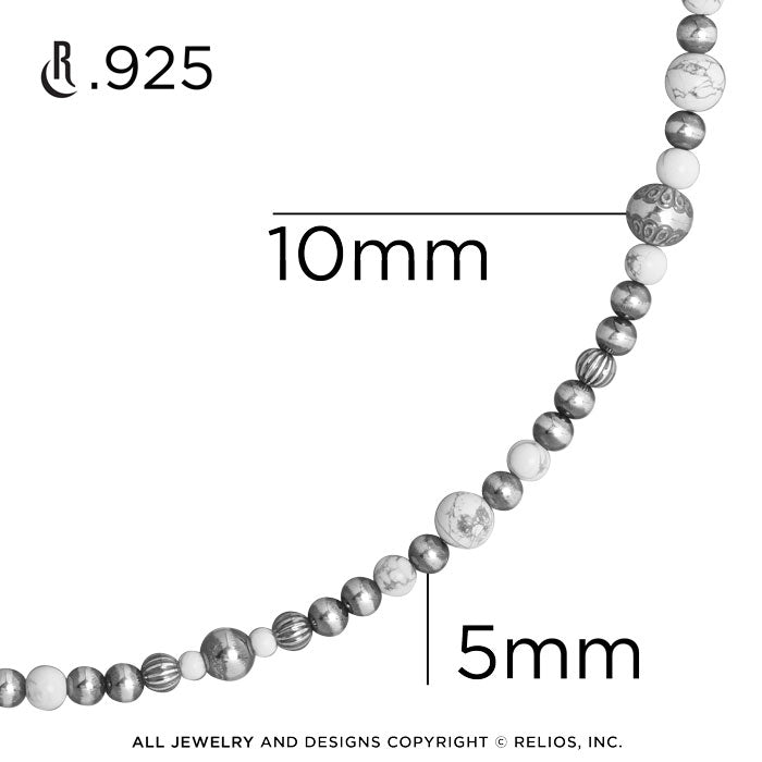 Sterling Silver White Howlite Gemstone Multi Beaded Necklace 17 to 19 Inch