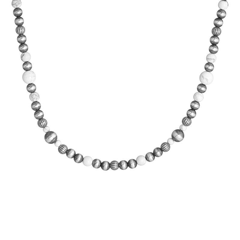 Sterling Silver White Howlite Gemstone Multi Beaded Necklace 17 to 19 Inch