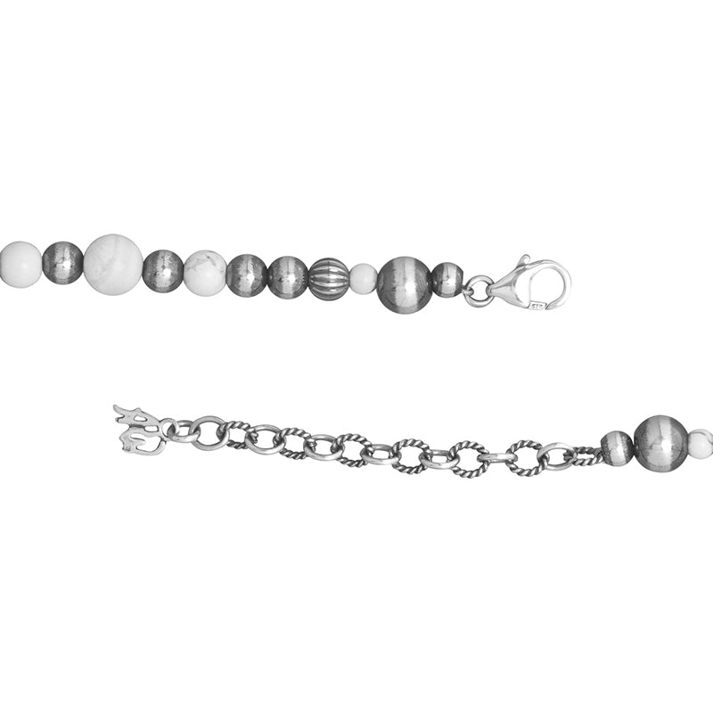 Sterling Silver White Howlite Gemstone Multi Beaded Necklace 17 to 19 Inch
