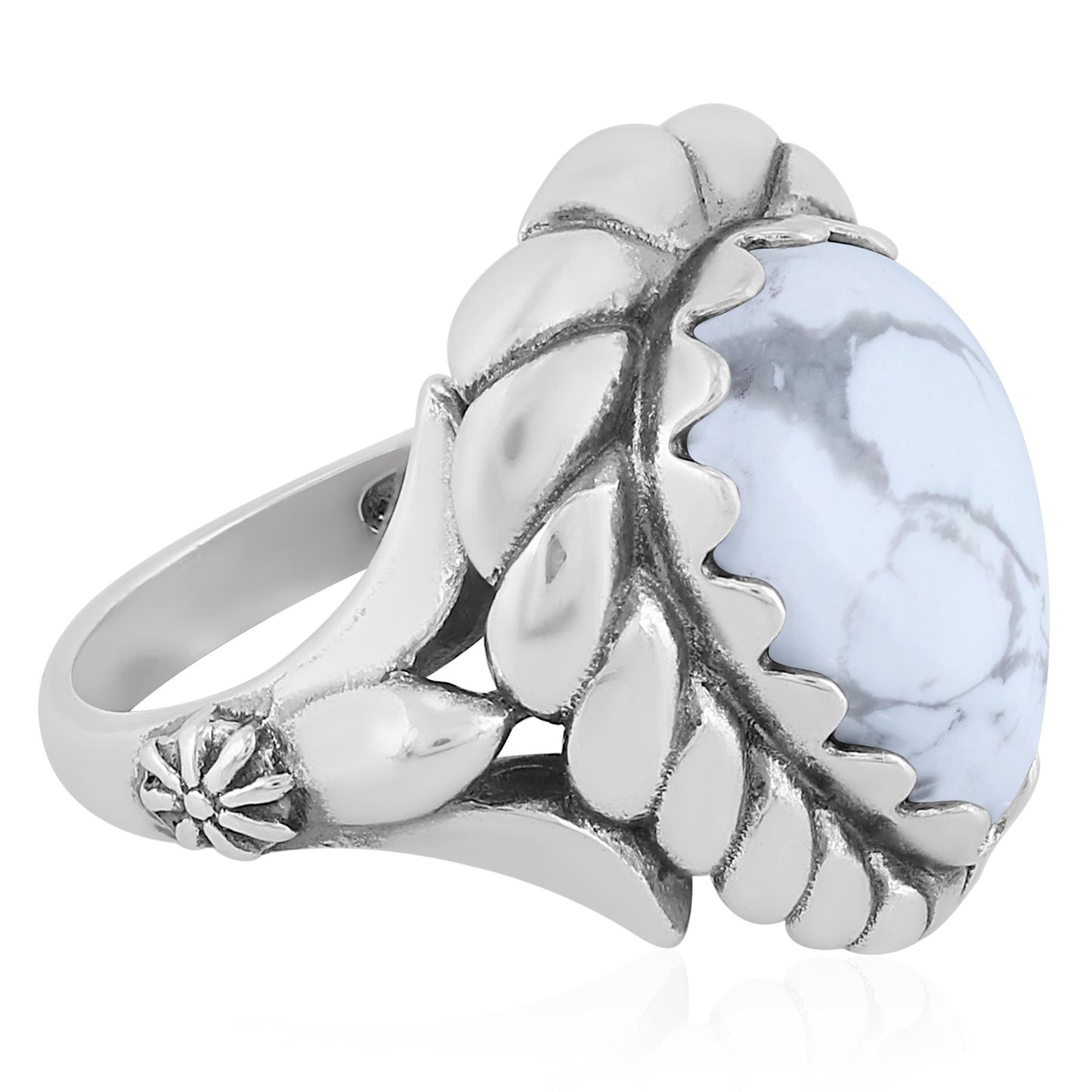 Sterling Silver White Howlite Pear Cut Rope Ring