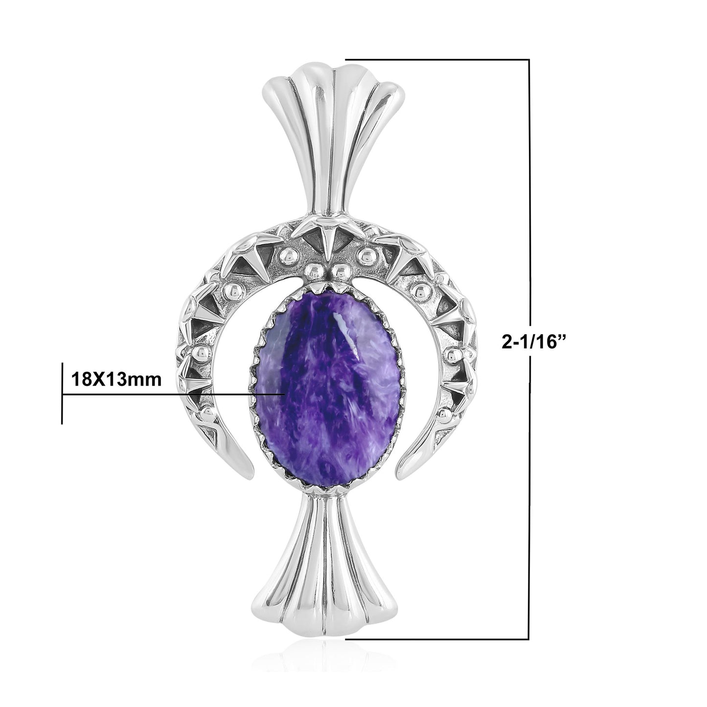 EXCLUSIVELY OURS! Sterling Silver Charoite Fritz Casuse Squash Blossom Naja Crescent Moon Pendant Enhancer