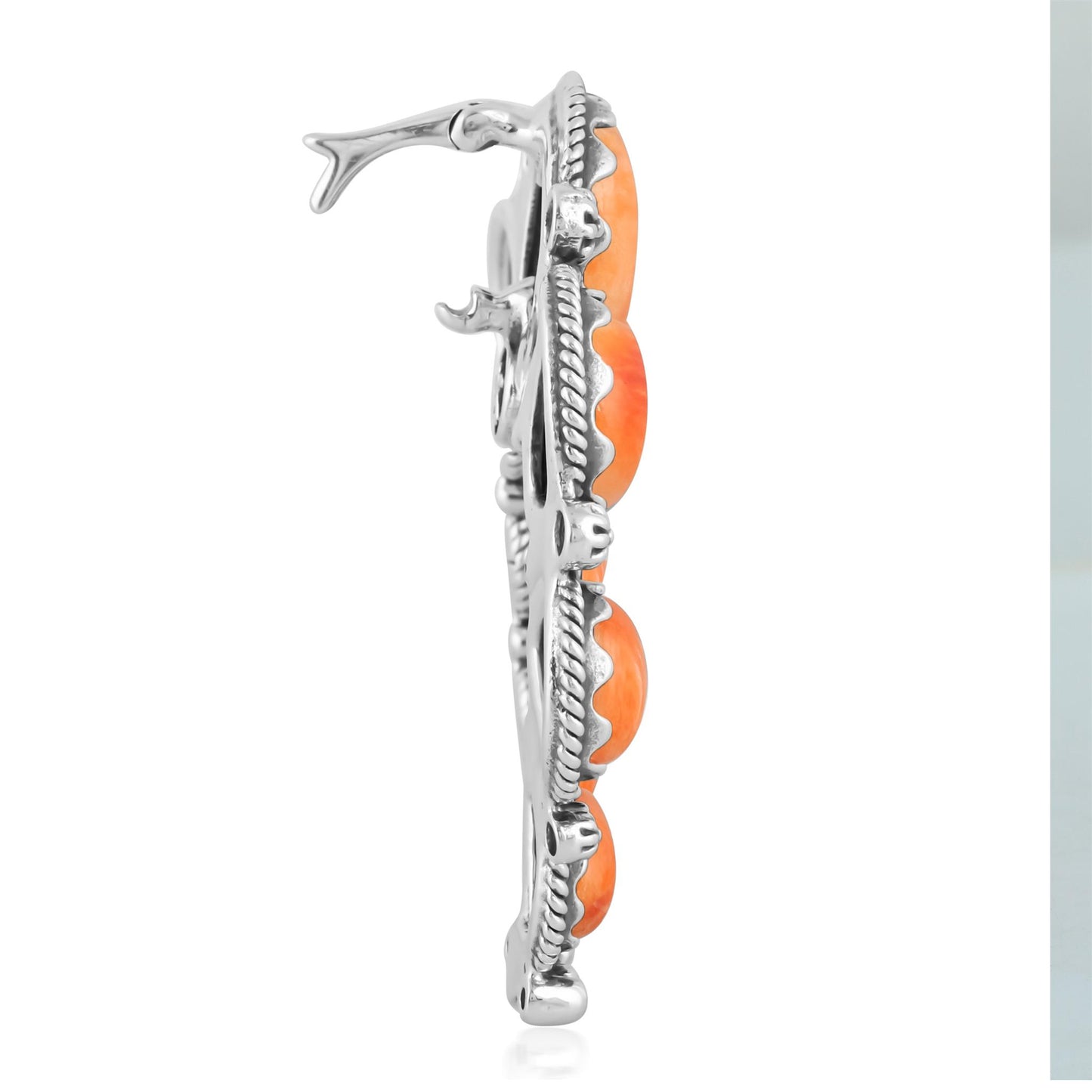 Sterling Silver Orange Spiny Oyster Gemstone Large Naja Pendant Enhancer