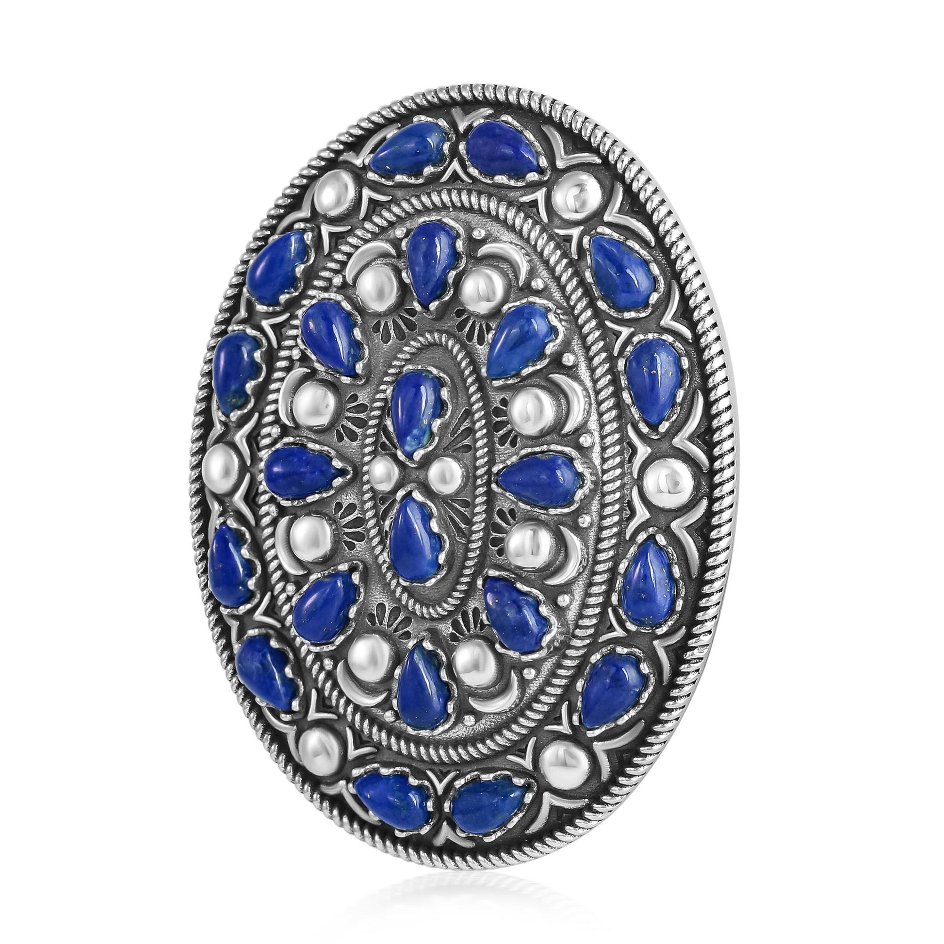 Sterling Silver Lapis Cluster Gemstone Oval Pendant Enhancer