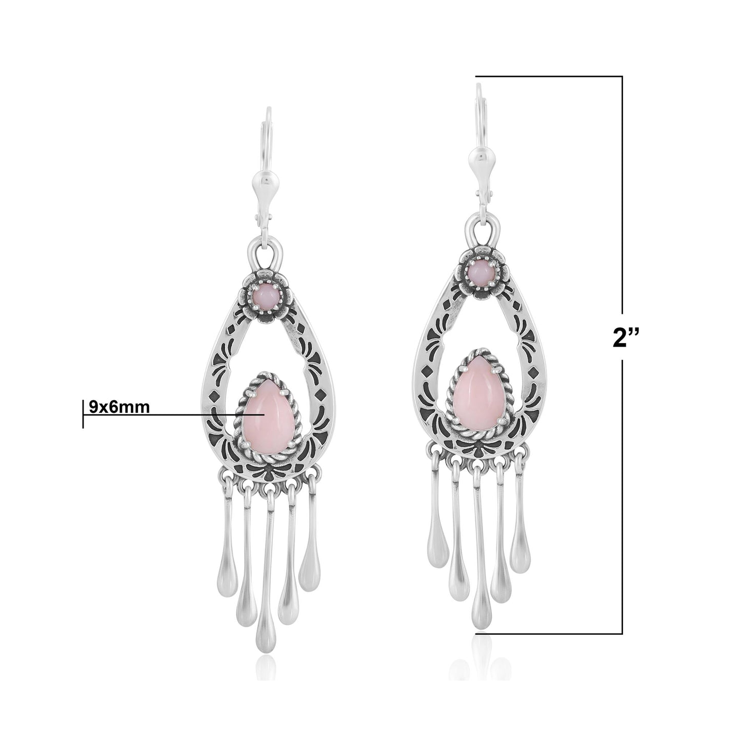 Sterling Silver Pink Opal Pear-Cut Lever Back Dangle Earrings