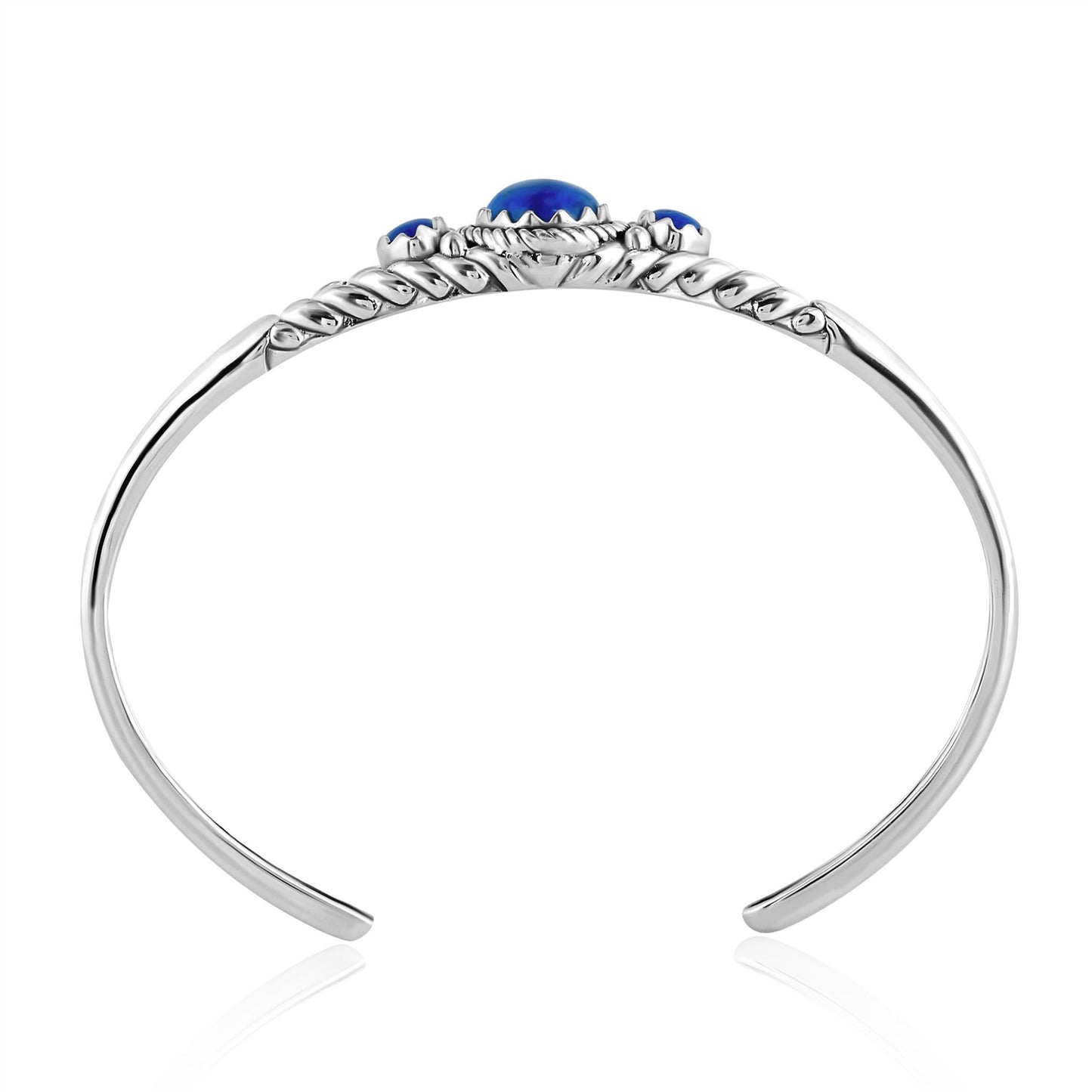 EXCLUSIVELY OURS! Sterling Silver Lapis Oval Cut Rope Cuff Bracelet, Sizes Small to Large