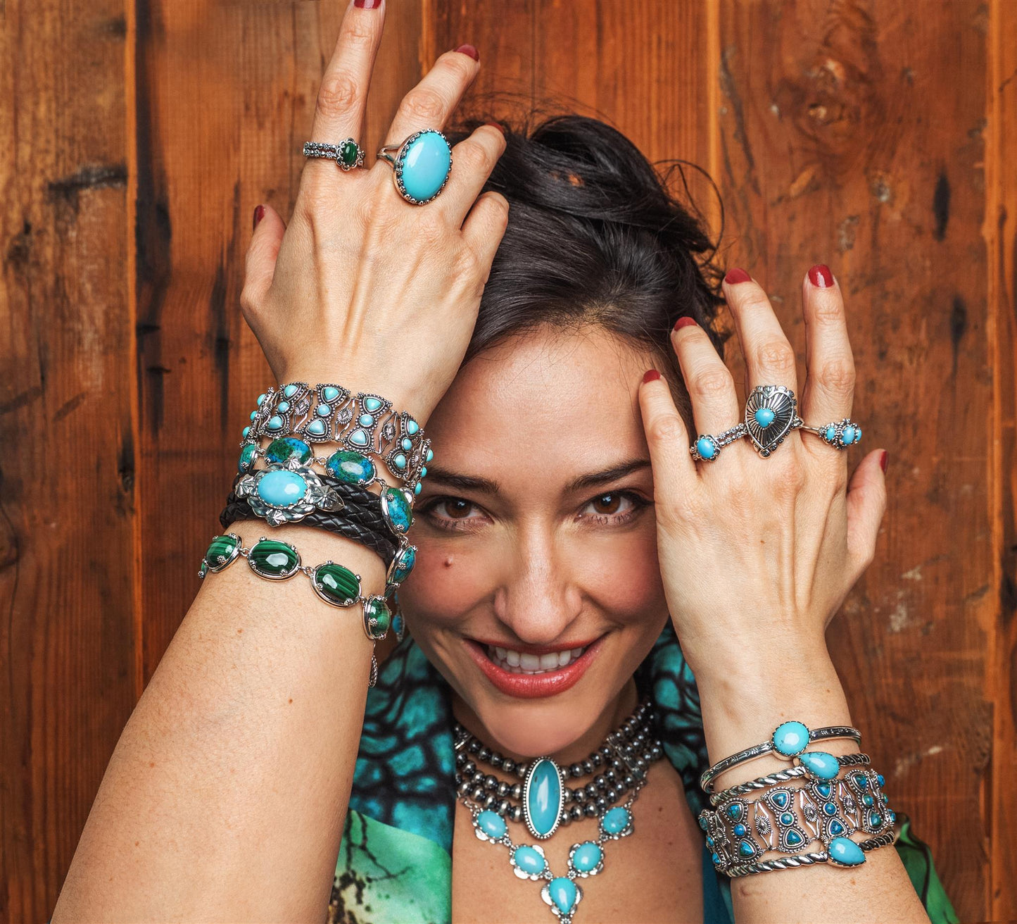 EXCLUSIVELY OURS! Sterling Silver Kingman Turquoise Round and Trillion Cut Link Bracelet, Sizes Small to Large
