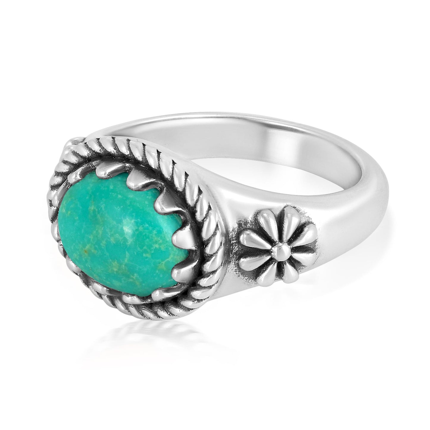 Sterling Silver Green Turquoise East West Ring