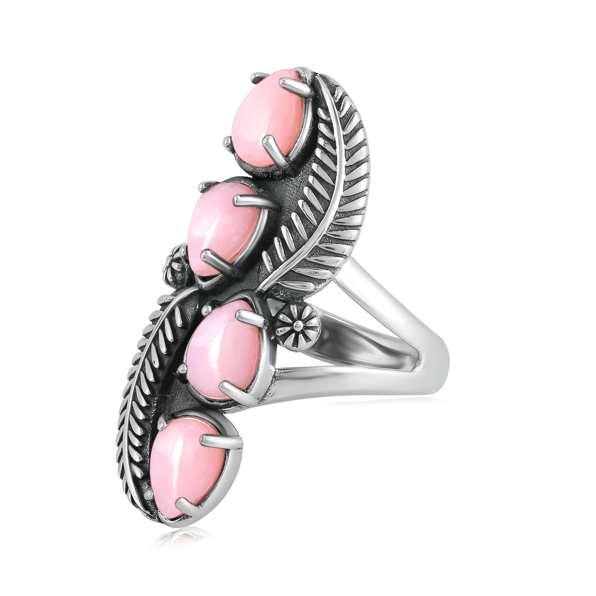 EXCLUSIVELY OURS! Sterling Silver Pink Opal Elongated Leaf Ring
