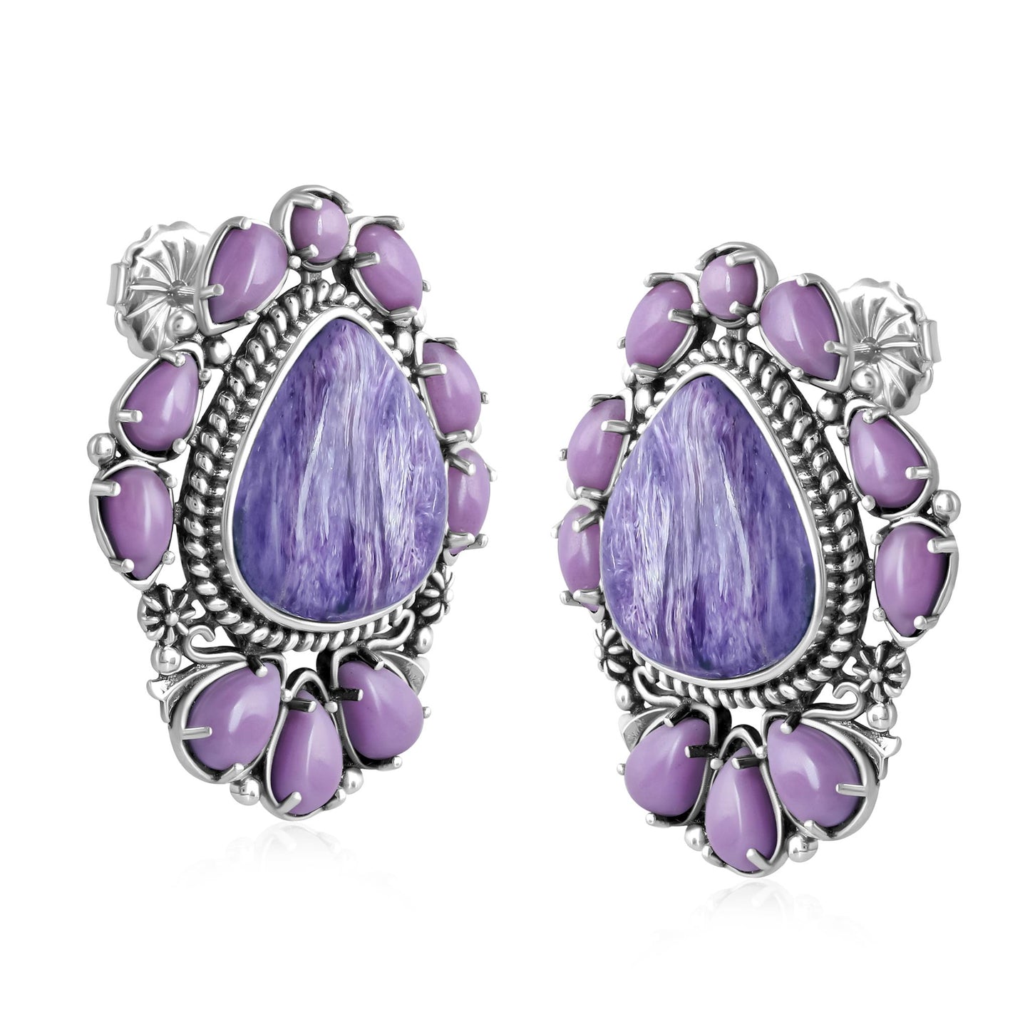 EXCLUSIVELY OURS! Sterling Silver Charoite and Phosphosiderite Trillion, Pear and Oval Stud Earrings