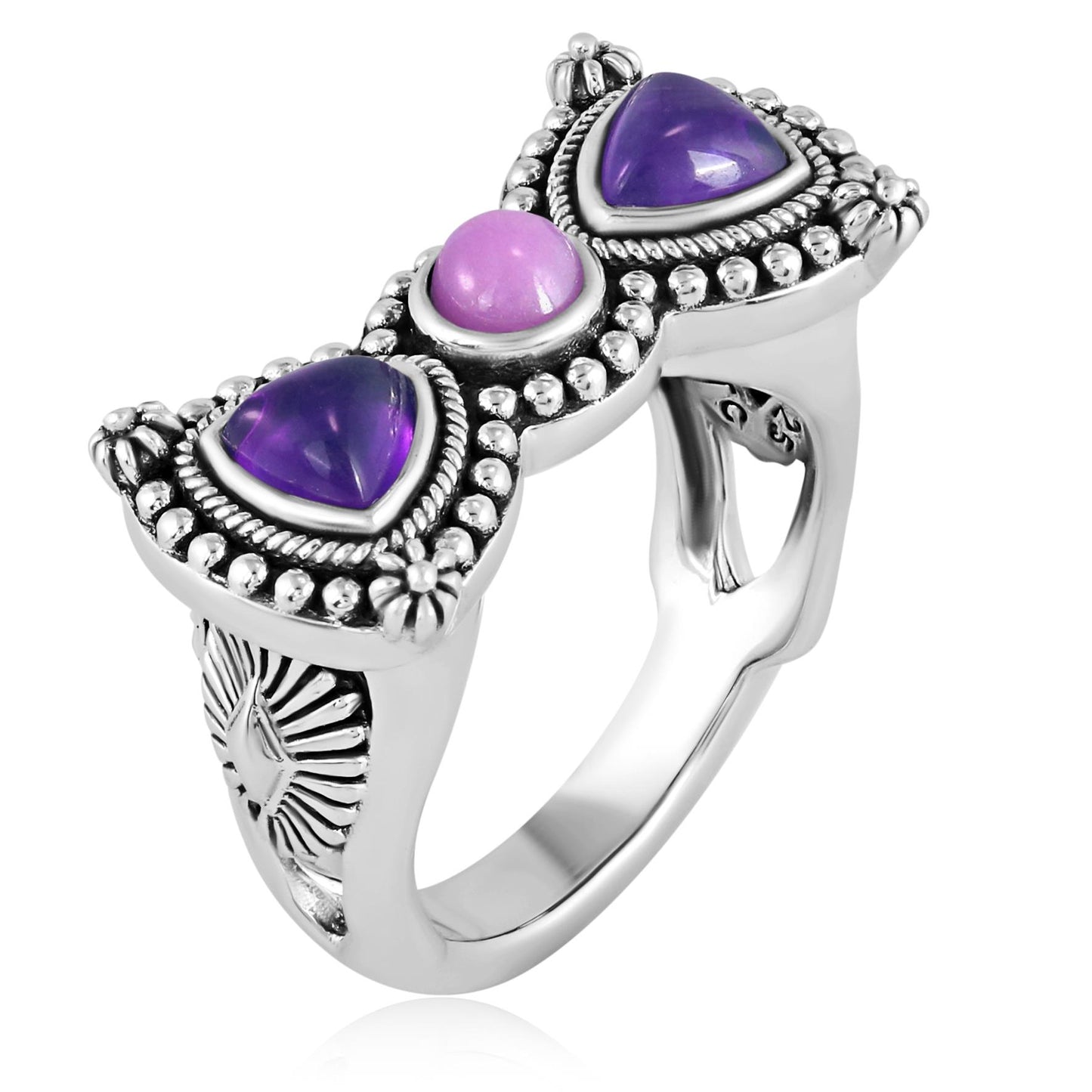 Sterling Silver Amethyst and Phosphosiderite Bow Tie Ring
