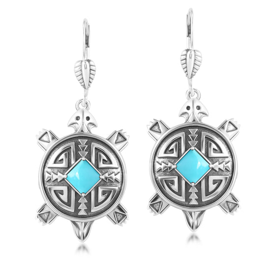 EXCLUSIVELY OURS! Sterling Silver Kingman Turquoise Turtle Dangle Earrings