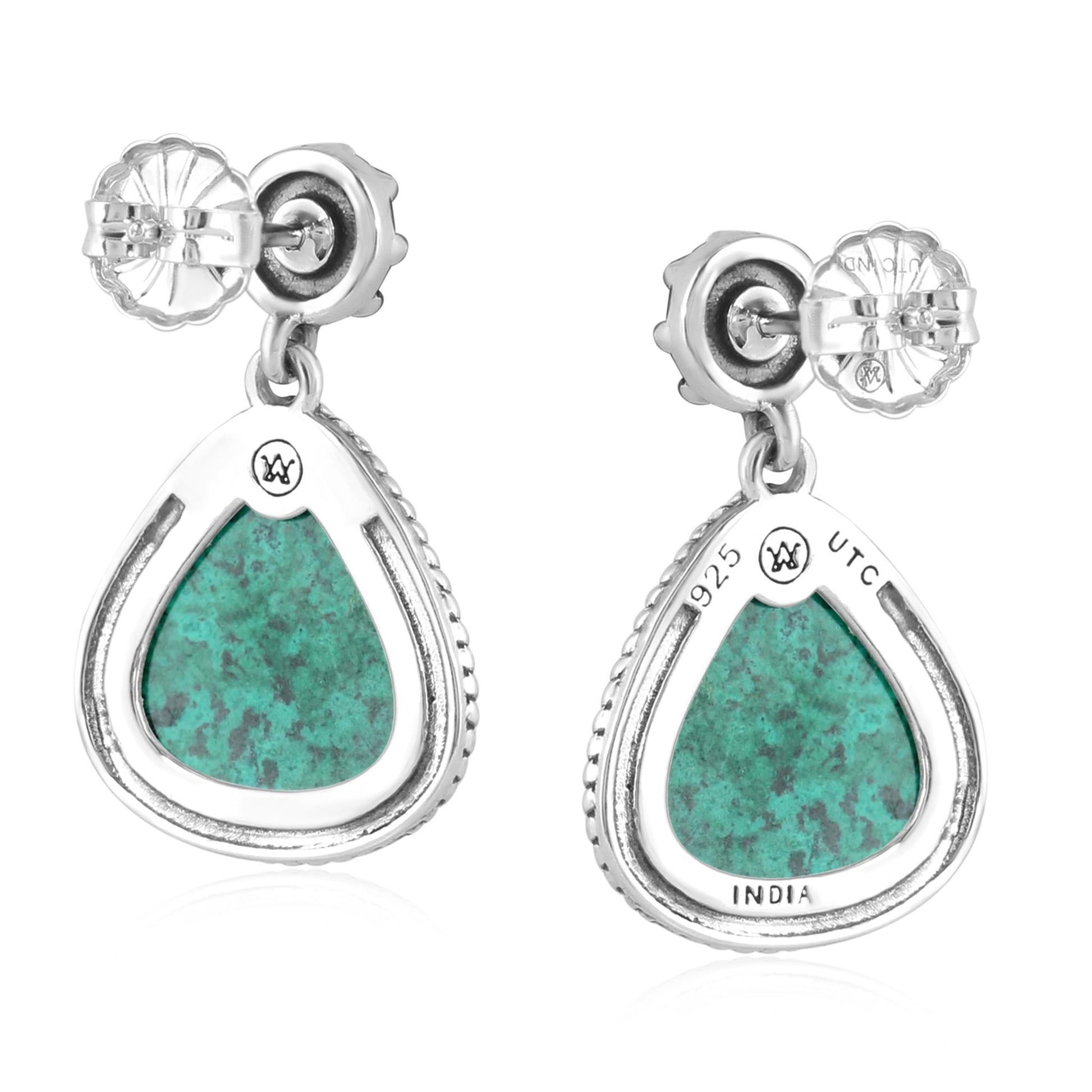 Sterling Silver Chrysocolla Trillion Cut Post Earrings