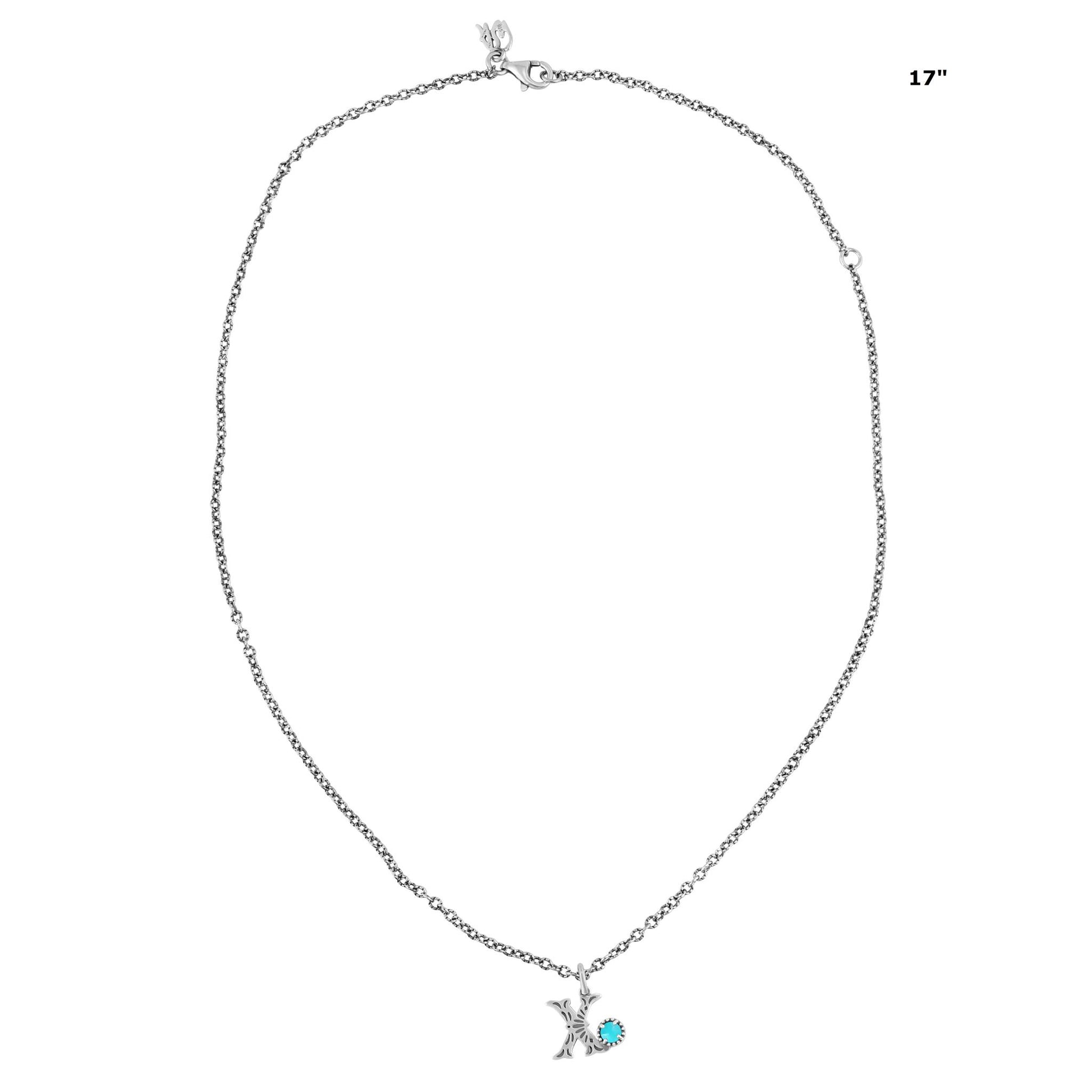 Sterling Silver Sleeping Beauty Turquoise Initial "X" Pendant and Chain Necklace, 17 to 20 Inches